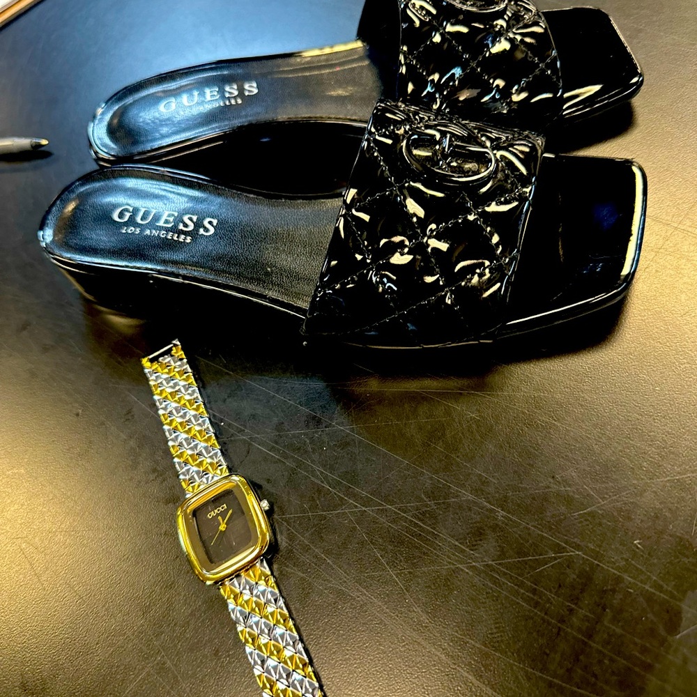 Guess sandals, size 5 Gucci watch small